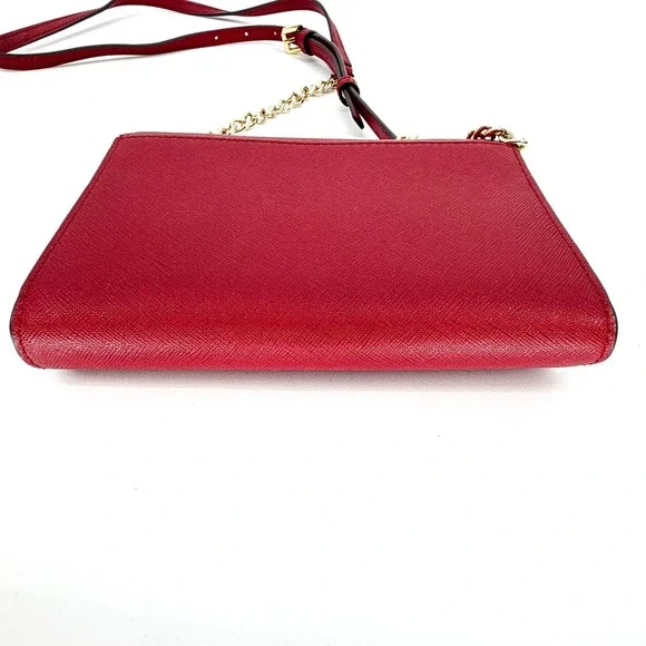 Michael Kors Jet Set Travel Saffiano Leather Crossbody Red - Gold Chain Strap EC - Picture 6 of 15